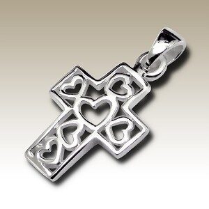 925 Sterling Silver Pendant - "Heart Cross"