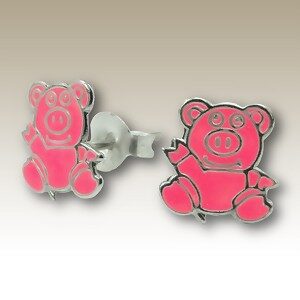 Girl's Stud Earrings - 'Pink Piglets'