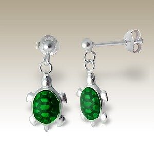 Girl's Stud Earrings - 'Green Turtle'