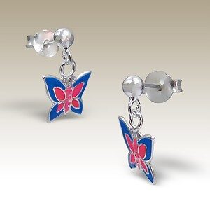 Girl's Stud Earrings - 'Pink / Blue Butterfly'