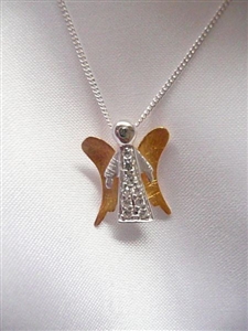 Sterling Silver Angel Necklace with Gold Wings