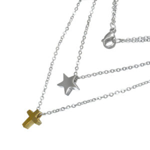 Womens Shining Star Cross Charm: Double Necklace