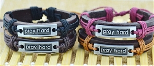 Leather Bracelet - "Pray Hard"