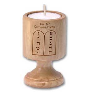 Olive Wood Candle Holder - 'Ten Commandments'
