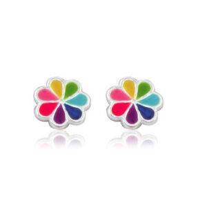 Girl's Silver Earrings "Rainbow Flower"