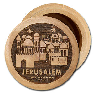 Round Olive Wood Box (small) - "Jerusalem"