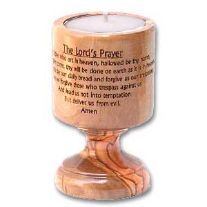 Olive Wood Candle Holder - 'The Lord's Prayer'