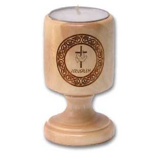 Olive Wood Candle Holder - 'Cross and Dove'