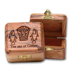 Olive Wood Box - "Tabgha - Loaves and Fishes"