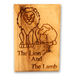 Olive Wood Magnet - "The Lion and the Lamb"