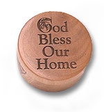 Small Round Olive Wood Box - "God Bless Our Home"