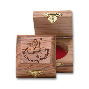 Square Olive Wood Box (Small) - "The Lord is My Shepherd"