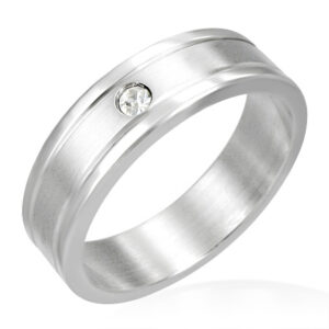 Grooved Band Ring w/ CZ