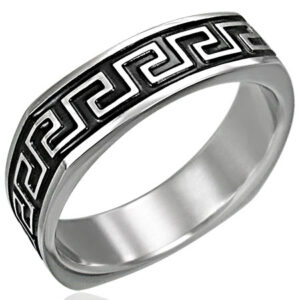 Stainless Steel Greek Key Ring - Daniel 11:2